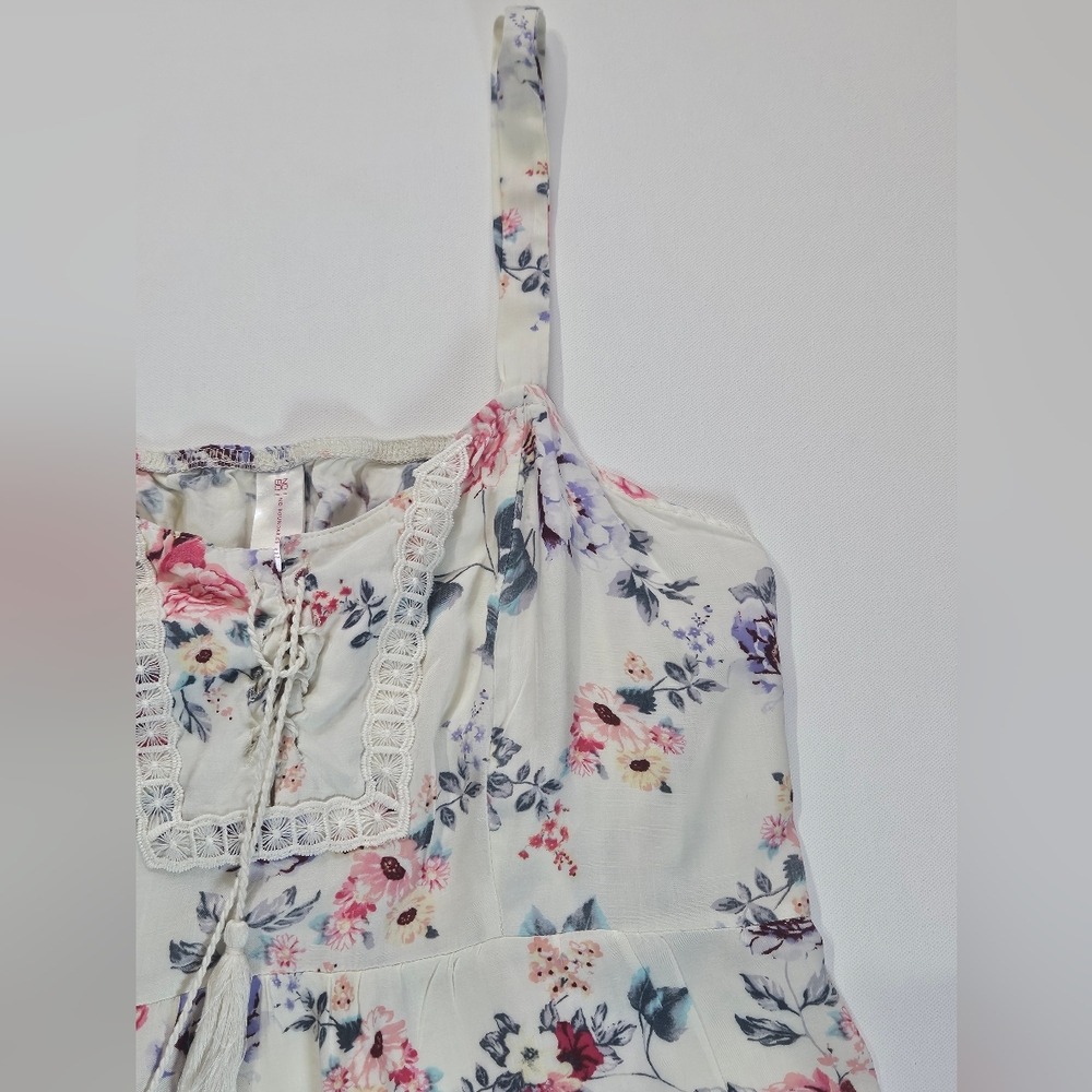 No Boundaries Sundress Juniors 3XL White Pink Floral Tie Neck Summer Cottagecore - Picture 7 of 11
